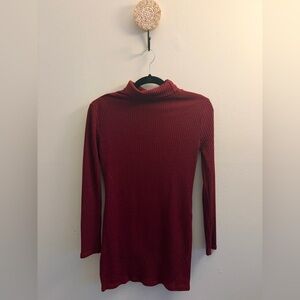 Red Ribbed Turtleneck Sweater